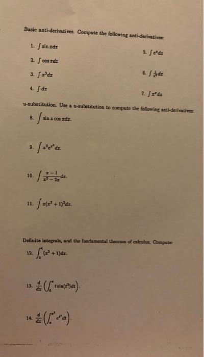 Solved Basic anti-derivatives. Compute the following | Chegg.com
