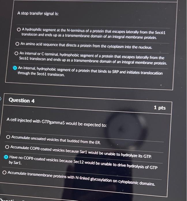 Solved A stop transfer signal is: A hydrophilic segment at | Chegg.com