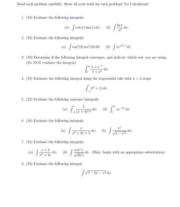 Solved Read each problem carefully. Show all your work for | Chegg.com