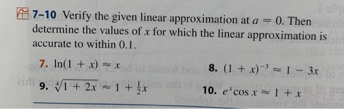 Solved A 7-10 Verify the given linear approximation at a = | Chegg.com