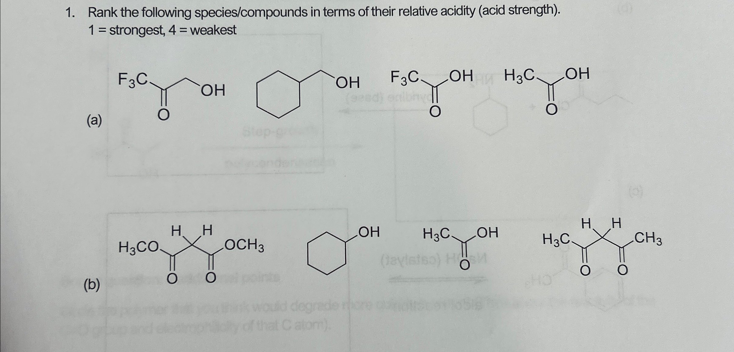 Solved Rank the following species/compounds in terms of | Chegg.com