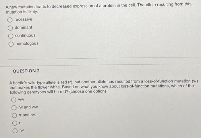 Solved A new mutation leads to decreased expression of a | Chegg.com