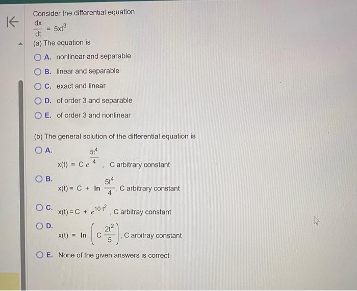 Solved Consider the differential equation dtdx=5xt3 (a) The | Chegg.com