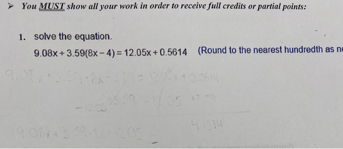 Solved You MUST show all your work in order to receive | Chegg.com