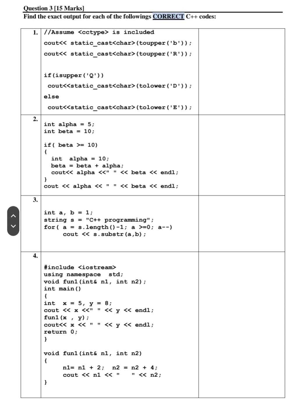 Solved Question 3 [15 Marks] Find the exact output for each | Chegg.com