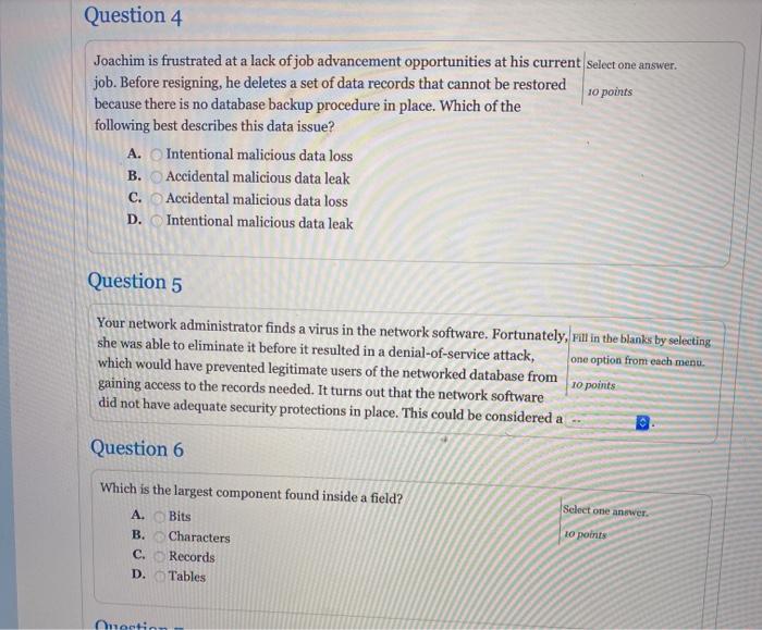 Solved Question 1 Select one answer 10 points Which of the | Chegg.com