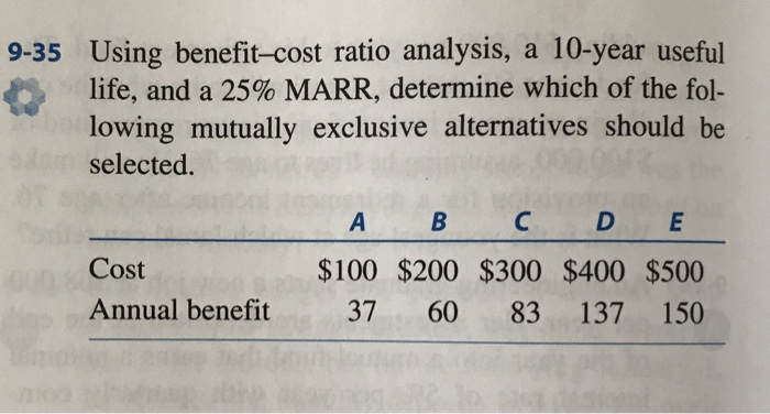 Solved 9-35 Using Benefit-cost Ratio Analysis, A 10-year | Chegg.com