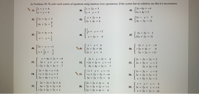 Solved In Problems 39.74, solve each system of equations | Chegg.com