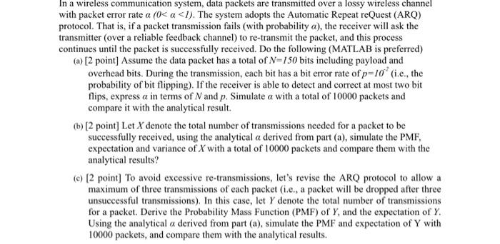 Solved In a wireless communication system, data packets are | Chegg.com