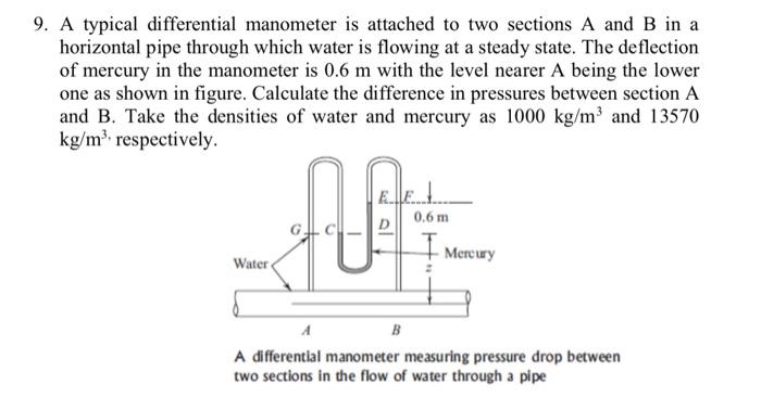 Solved 9. A typical differential manometer is attached to | Chegg.com