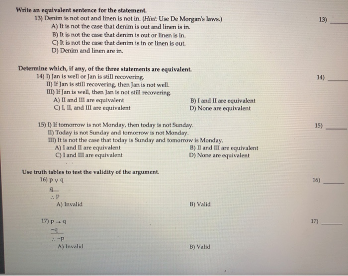 Solved QUESTION 13 Write the equivalent statement for the