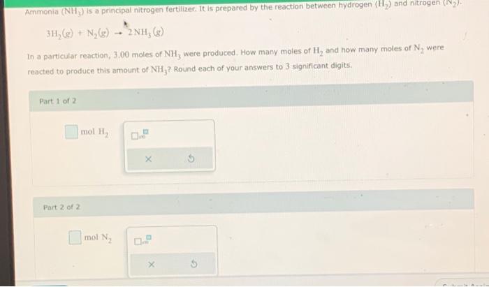 Solved 3H2( g)+N2( g)→2NNH3( g) In a particular reaction, | Chegg.com