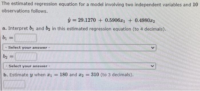 Solved The estimated regression equation for a model | Chegg.com