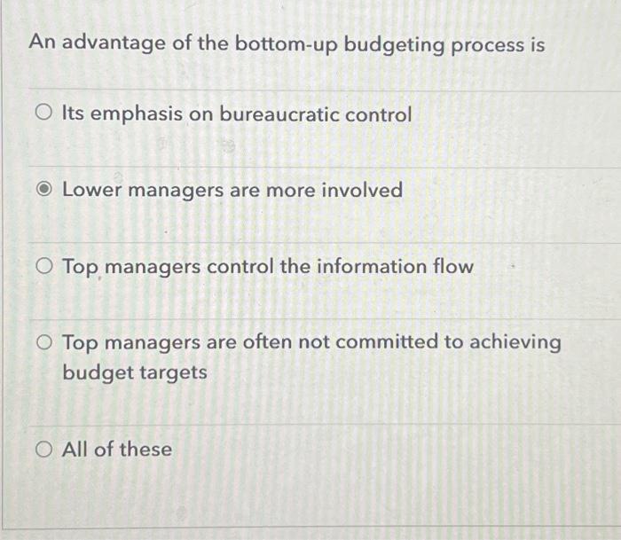 Solved An advantage of the bottom-up budgeting process is | Chegg.com