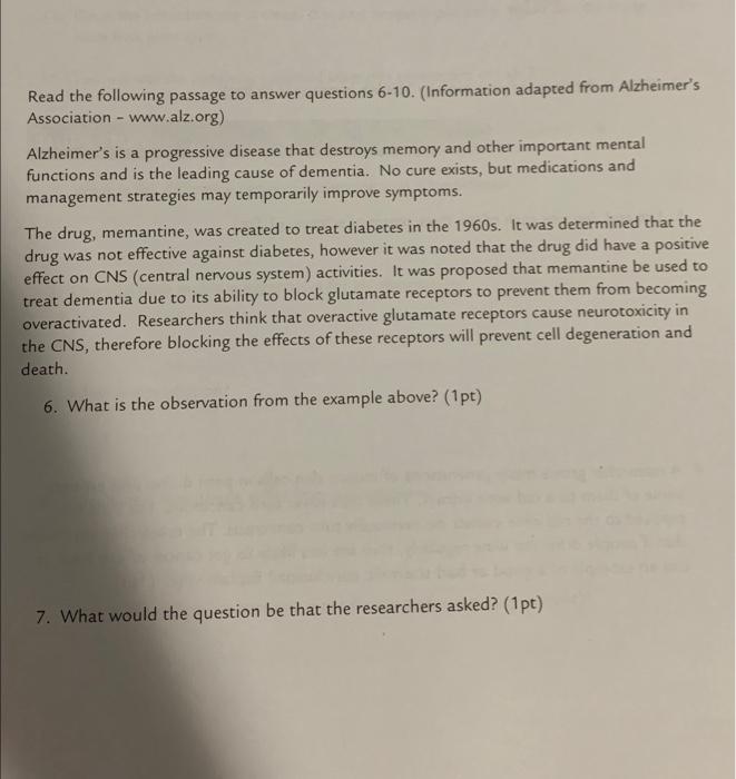 Solved Read the following passage to answer questions 6-10. | Chegg.com