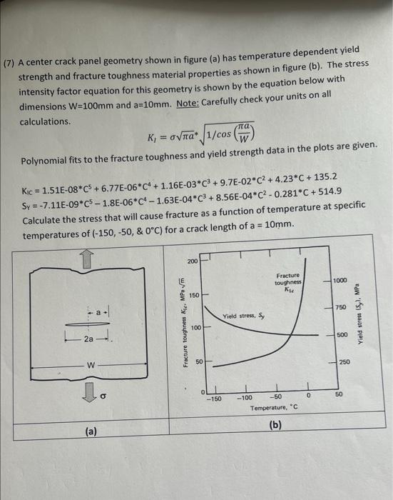 Solved 7) A center crack panel geometry shown in figure (a) | Chegg.com