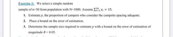 Solved Exercise 1: We select a simple random sample of n=30 | Chegg.com