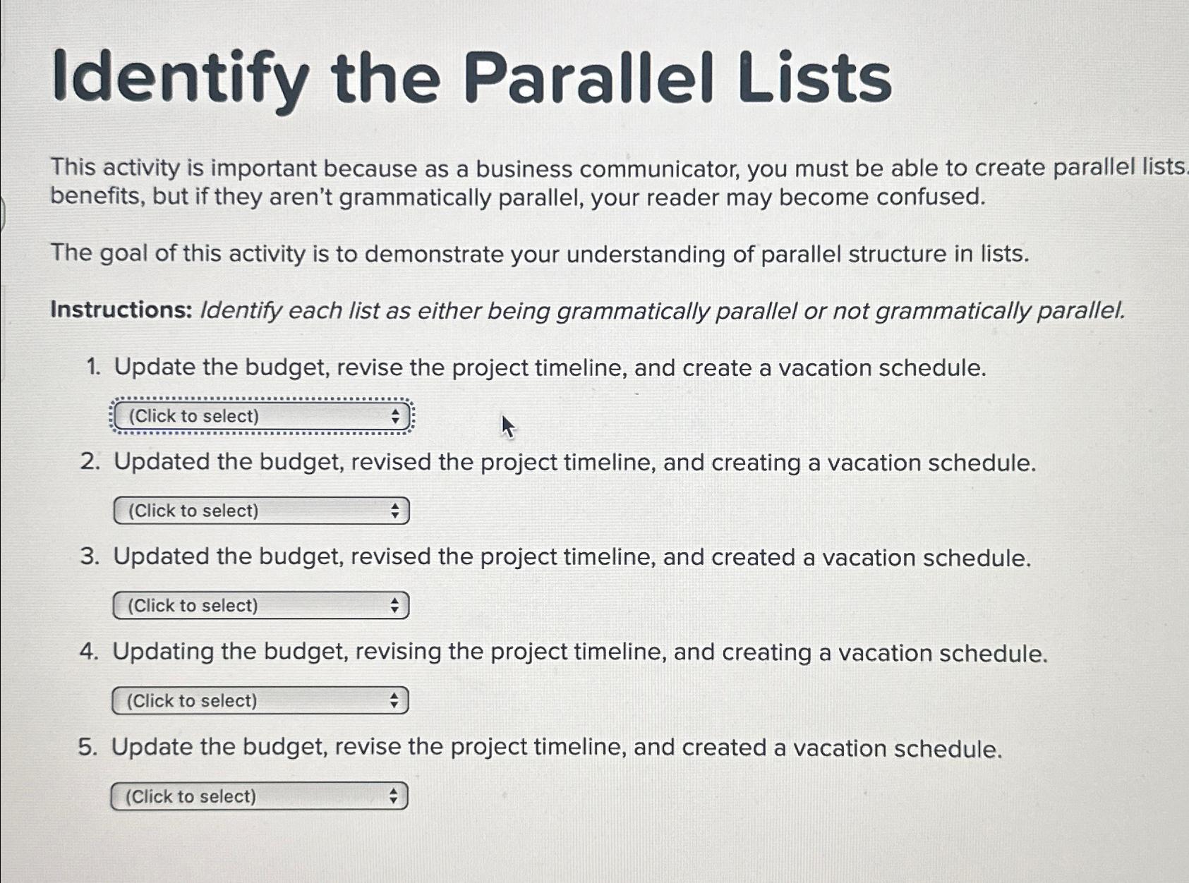 Solved Identify the Parallel ListsThis activity is important | Chegg.com