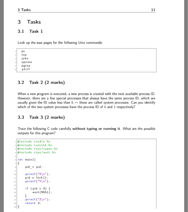 Solved 3 Tasks 11 3 Tasks 3.1 Task 1 Look up the man pages | Chegg.com
