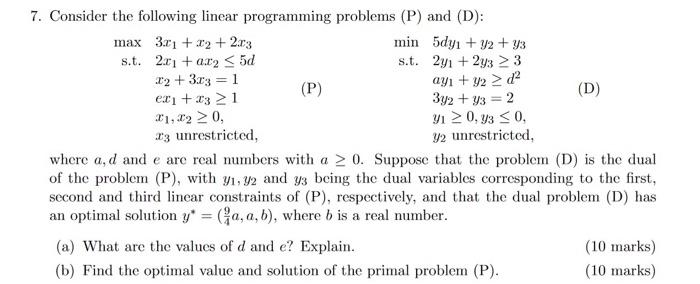 Solved 7. Consider the following linear programming problems | Chegg.com