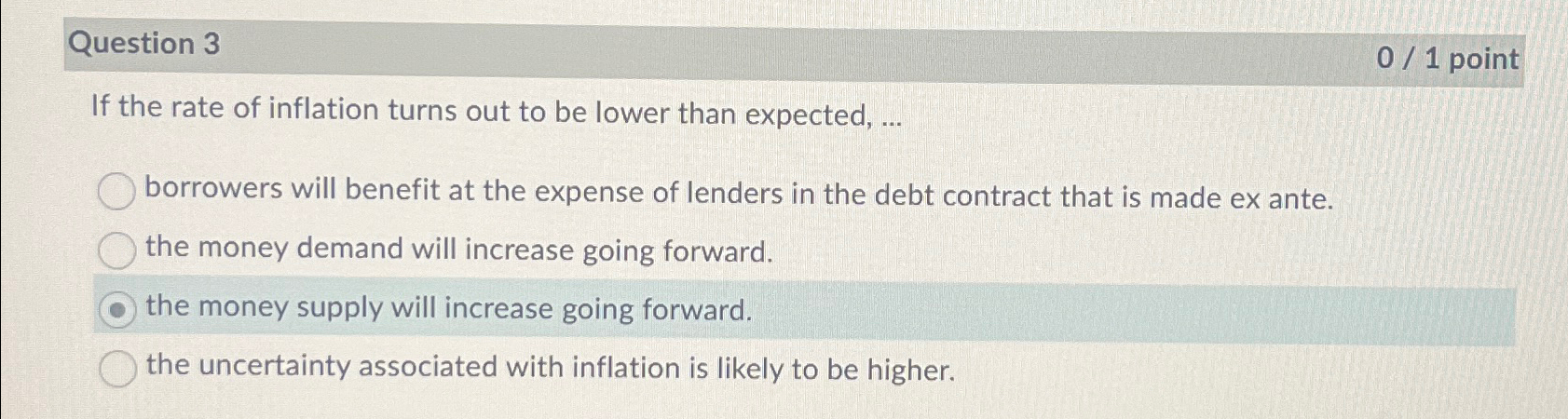 Solved Question 30 / 1 ﻿pointIf the rate of inflation turns | Chegg.com