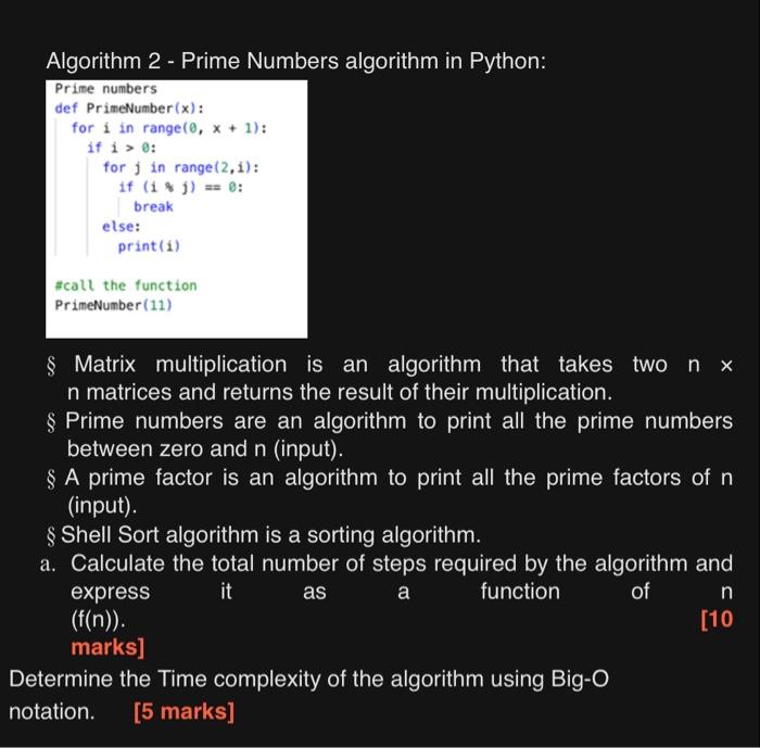 Solved Prime numbers def PrimeNumber (x) : for i in range | Chegg.com