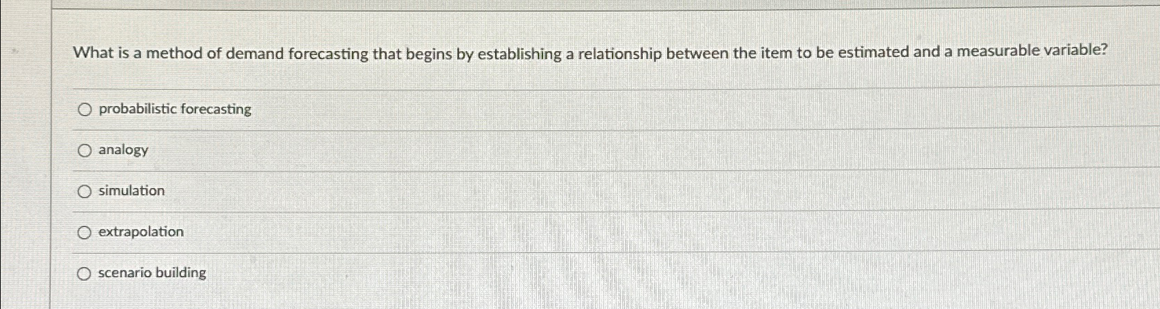 Solved What is a method of demand forecasting that begins by | Chegg.com