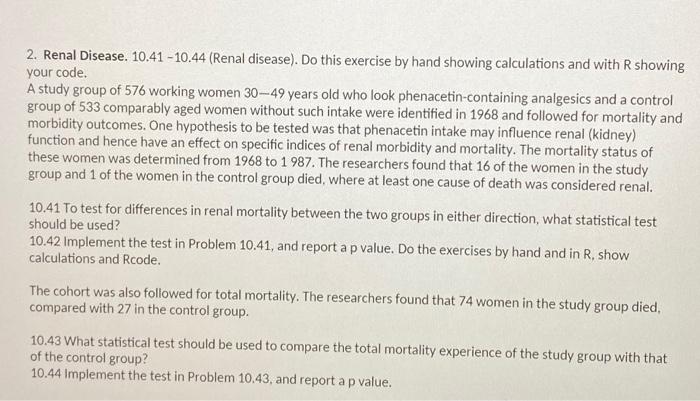 2. renal disease. 10.41 -10.44 (renal disease). do | chegg.com