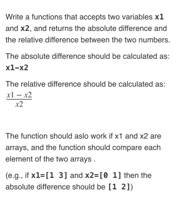 Solved Write a functions that accepts two variables x1 and | Chegg.com
