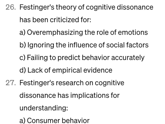 Solved Festinger's Theory Of Cognitive Dissonance Has Been | Chegg.com