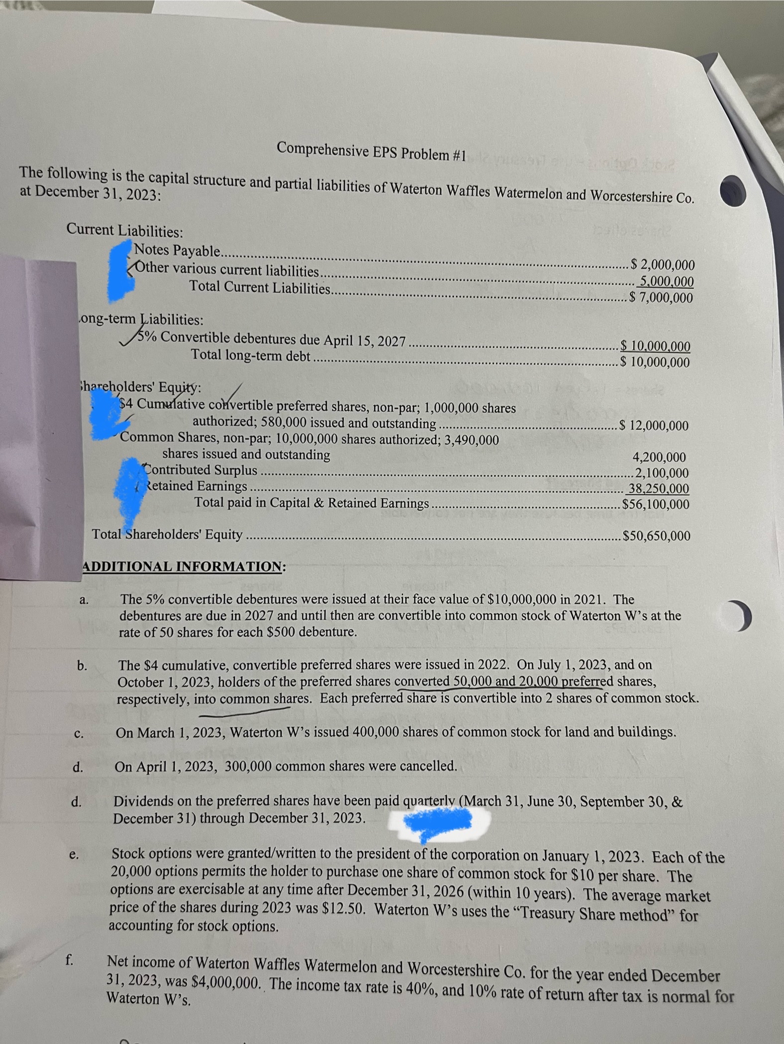 Comprehensive EPS Problem #1The following is the | Chegg.com