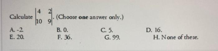 Solved Calculate (Choose one answer only.) 10 911 A. -2 B.O. | Chegg.com