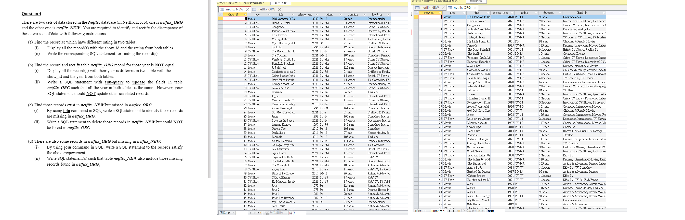 Solved Question 4There are two sets of data stored in the | Chegg.com