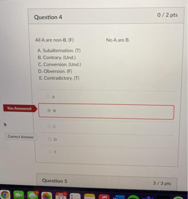 Solved Question 4 0/2 Pts All A Are Non-B. (F) No A Are B. | Chegg.com