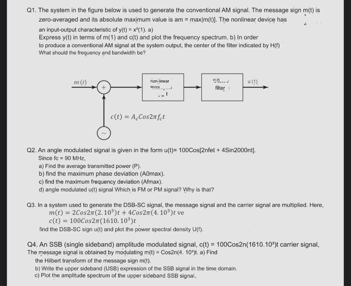 Solved Q3. In a system used to generate the DSB-SC signal, | Chegg.com