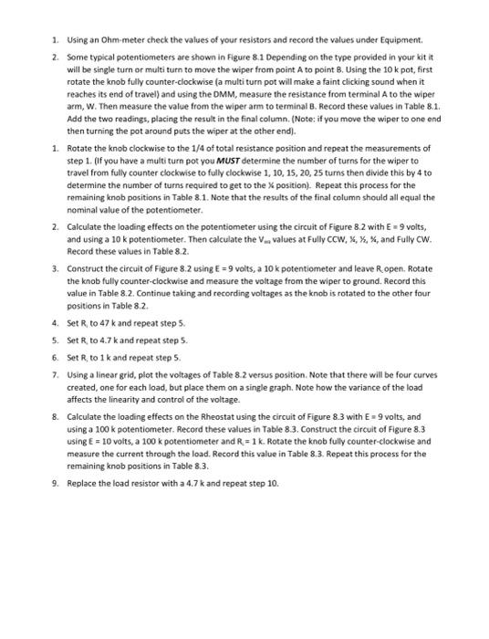 LAB 7 Potentiometers and Rheostats Objective The
