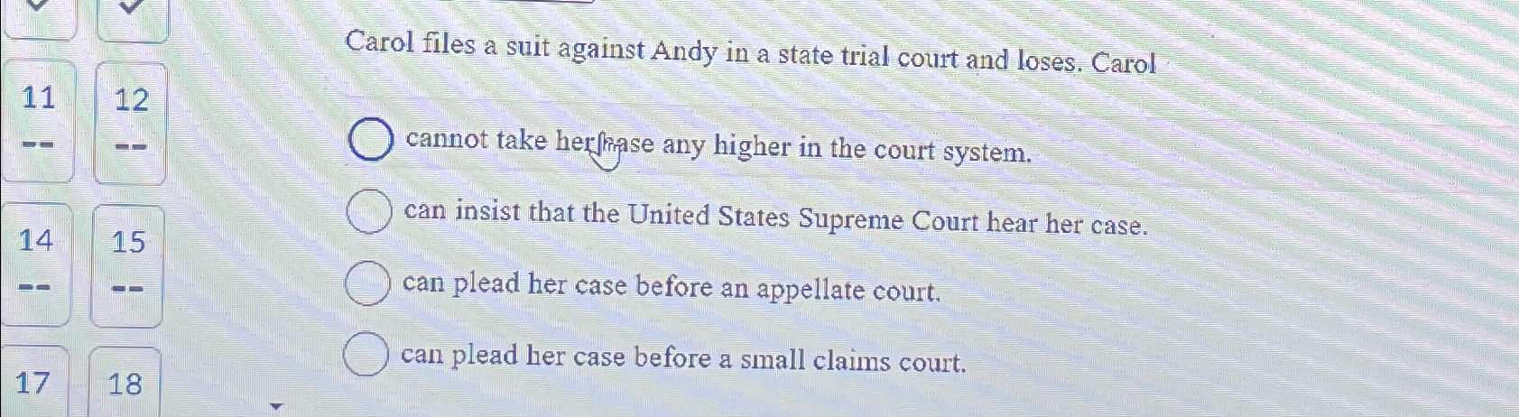 Solved Carol files a suit against Andy in a state trial | Chegg.com