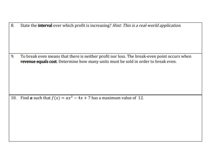 Solved 8. State the interval over which profit is | Chegg.com