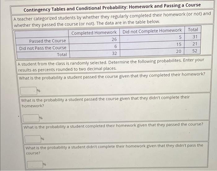 Solved Contingency Tables and Conditional Probability: | Chegg.com