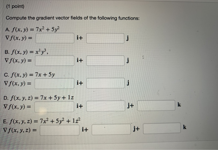 Solved 1 Point Compute The Gradient Vector Fields Of The 0011