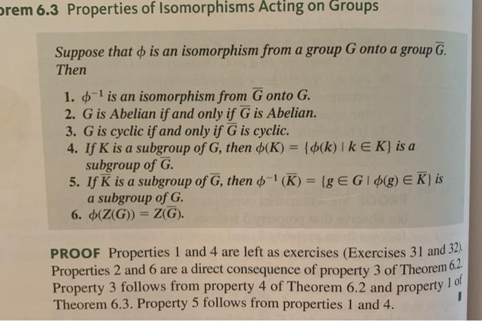 Solved orem 6.3 Properties of Isomorphisms Acting on Groups | Chegg.com