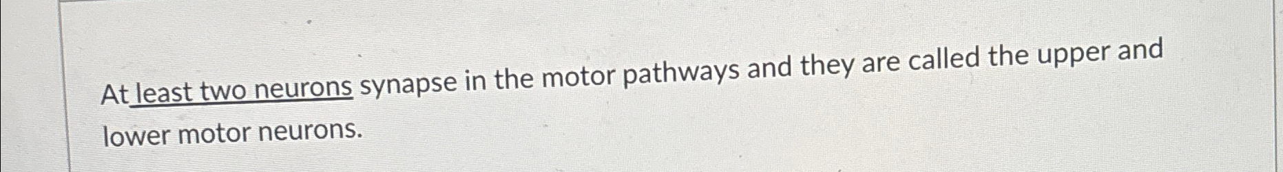 Solved At least two neurons synapse in the motor pathways | Chegg.com