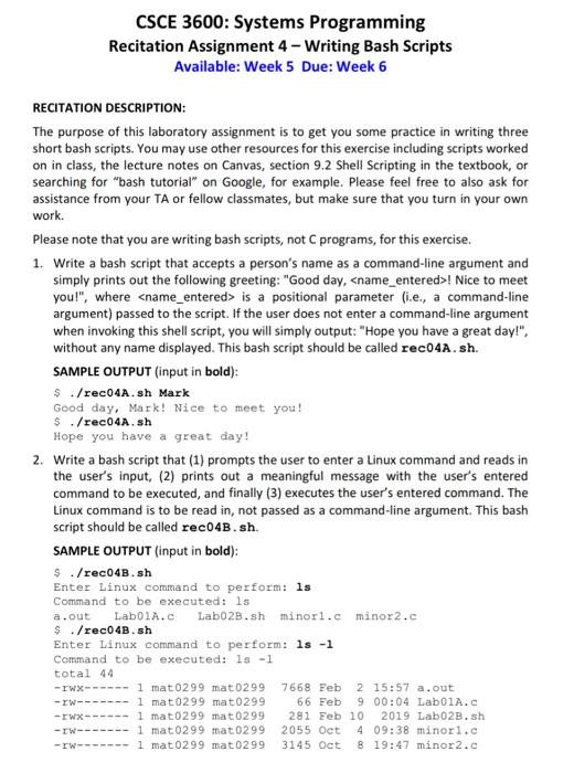 Solved CSCE 3600: Systems Programming Recitation Assignment | Chegg.com