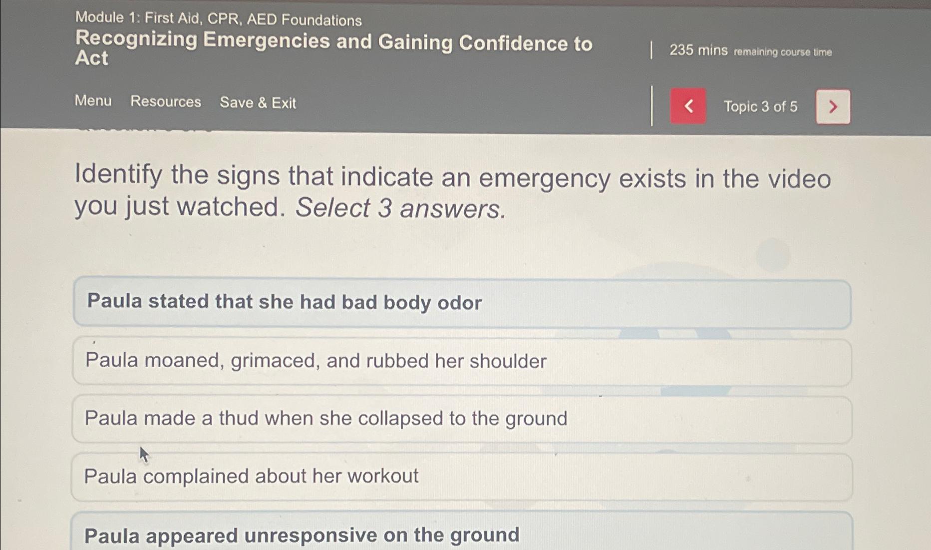 Solved Module 1 First Aid, CPR, ﻿AED FoundationsRecognizing