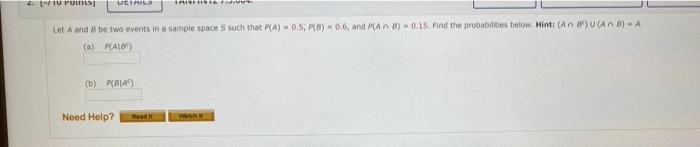 Solved let a and b be two events in a sample space S such | Chegg.com