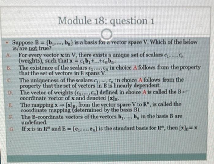 Solved A B. Module 18: Question 1 Suppose B= (b..., B) Is A | Chegg.com