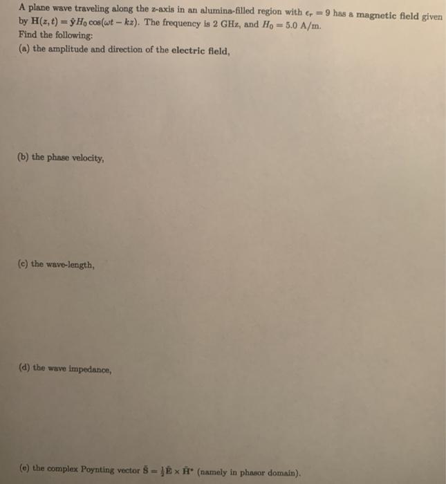 Solved A Plane Wave Traveling Along The Z Axis In An Chegg Com