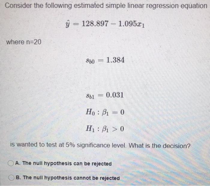 Solved Consider the following estimated simple linear | Chegg.com