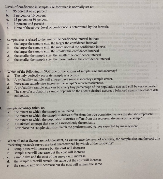 Solved Level Of Confidence In Sample Size Formulae Is 