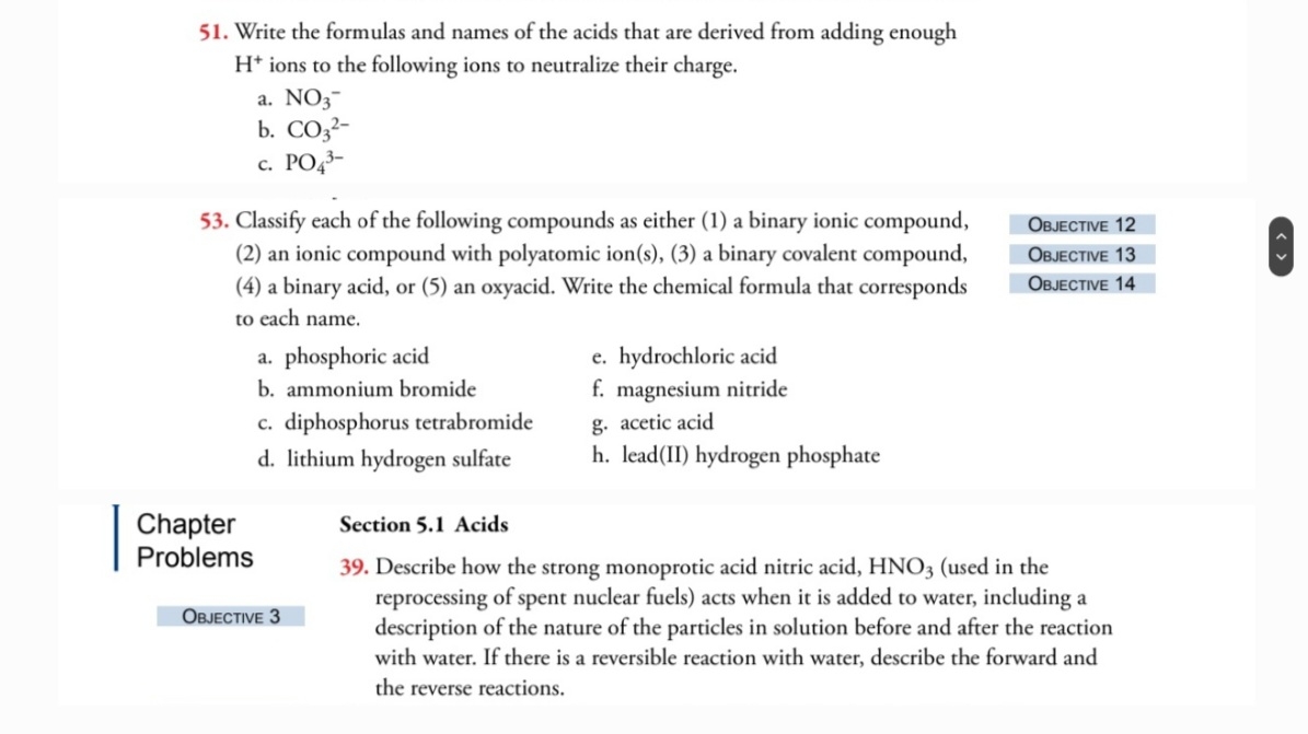 Math Acid Problem Solved Write the formulas and names of the acids that are | Chegg.com